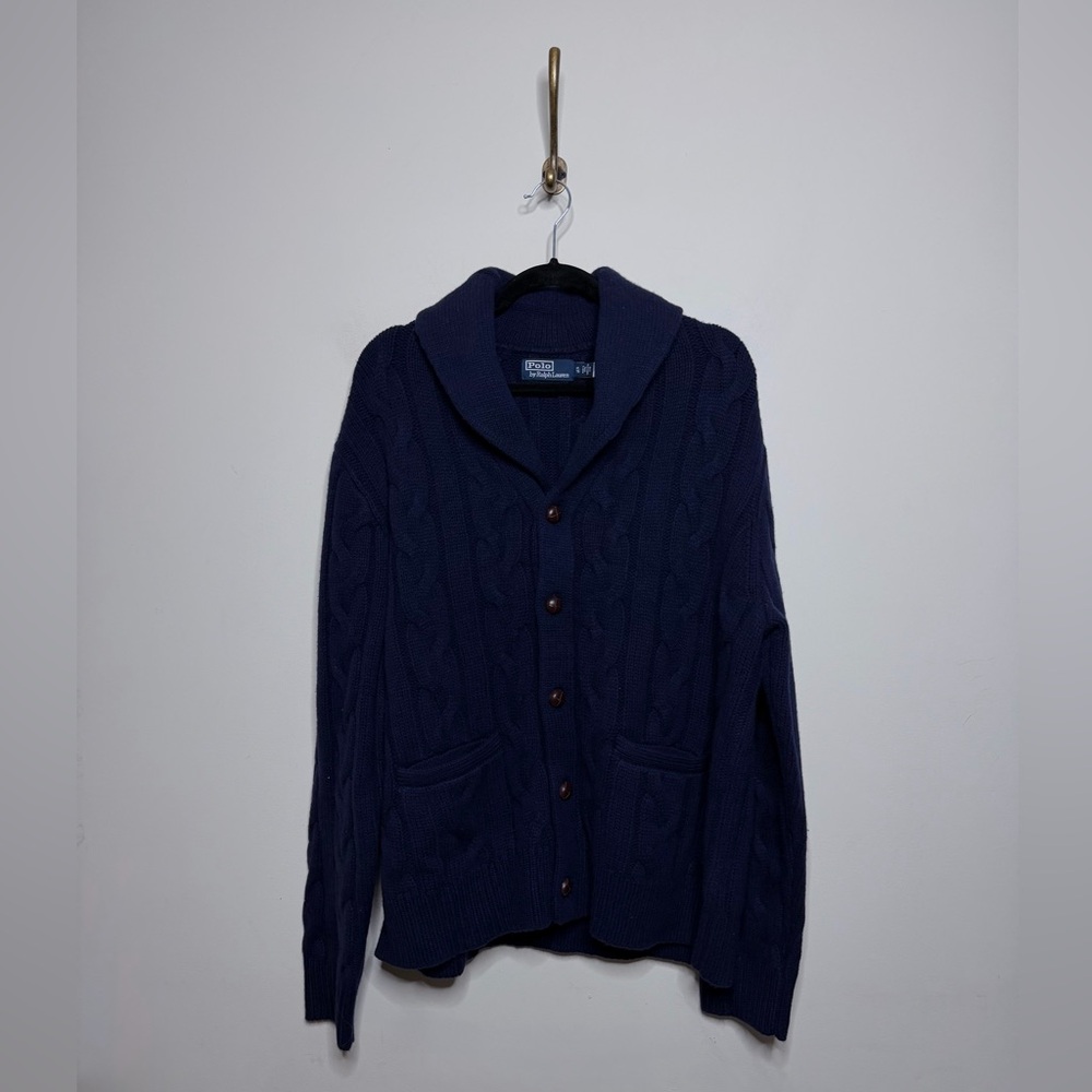 Polo Ralph Lauren Cable Knit Wool Cashmere Cardigan in Navy XL - Picture 2 of 5